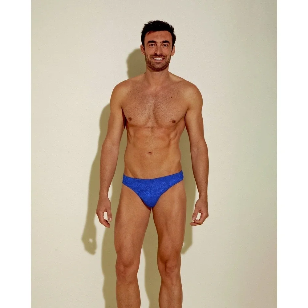 Cosabella Never Say Never Men's Classic G-String Lace Thong Cobalto Blue NWT L